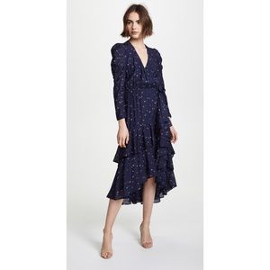 JOIE Navy Firefly Seersucker Midi Ruffle Dress